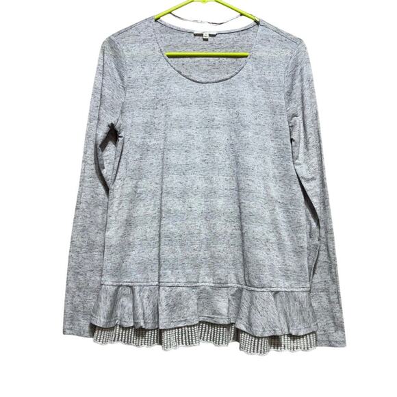 Mystree Tops - Mystree Women's Gray Lace Trim Textured Long Sleeve Shirt Size M